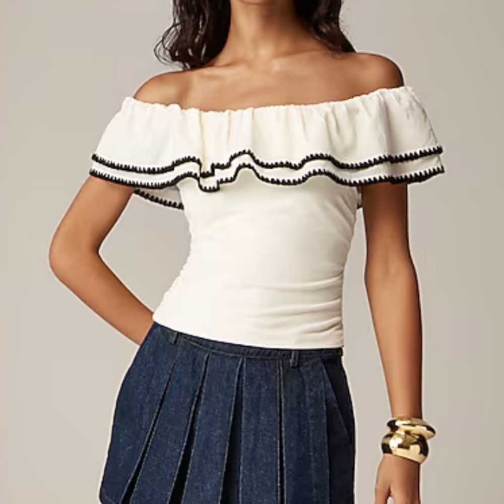 J Crew Ivory Off The Shoulder Ruffle Top XXS NWT